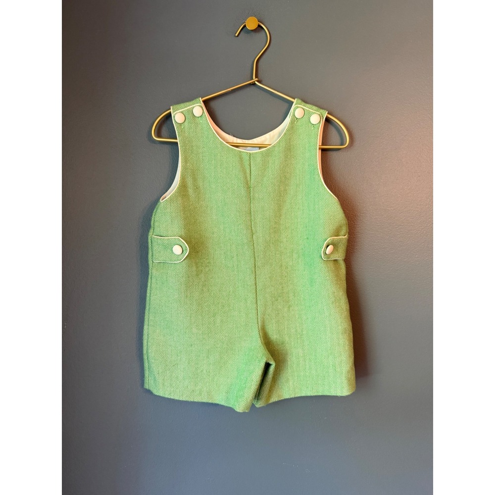 Bella Bliss Boys Green Herringbone Jon Jon Shortall One Piece Size 2